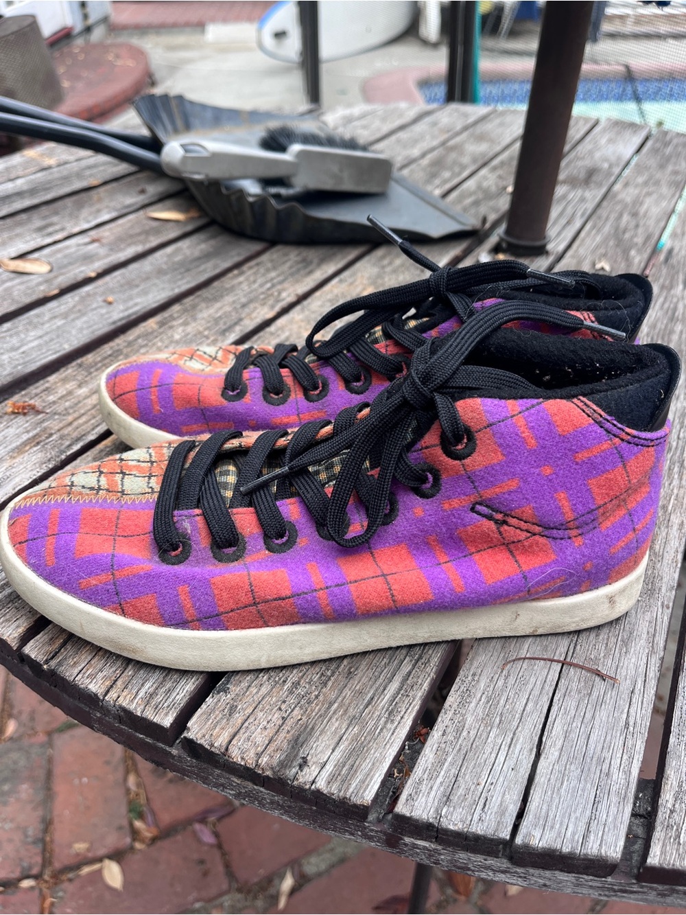 Allbirds rare wool piper Women’s Purple & Orange Plaid Casual Lace-Up Sneakers 9 - Picture 2 of 5